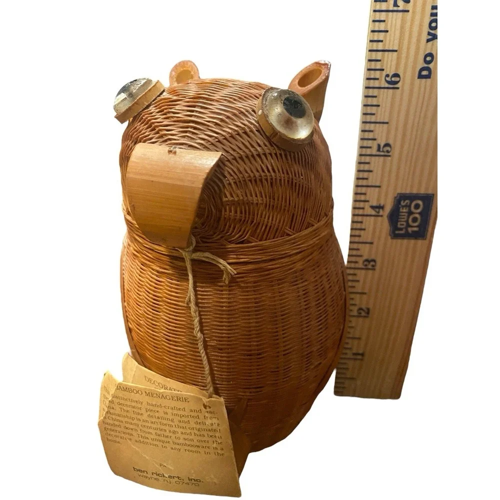 VTG Woven Wicker Rattan OWL BASKET Mini Planter Potpourri Holder Shelf Art‎ 6